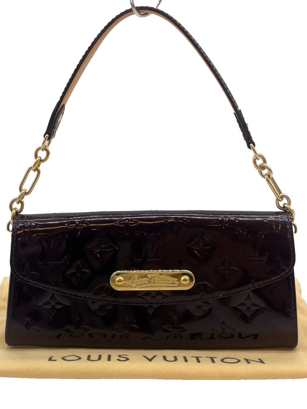 Louis Vuitton Vernis Patent Leather Clutch in Deep Plum with Gold Hardware